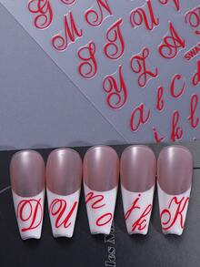 2片装红色字母美甲贴纸 3D DIY 自粘美甲贴花装饰配件 红色大写和小写字母滑块 美甲用品 女士女孩 - 紅色 - 查看 6