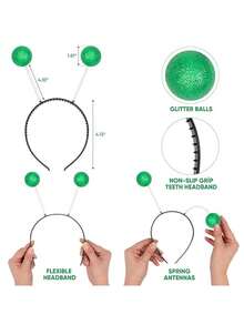 1套/6套外星人头箍和眼镜 - 火星天线头箍 - 闪光球头饰 - 太空主题服装 - 外星人服装配饰（银色和绿色），适合生日派对、外星人主题派对、万圣节、狂欢节、圣诞节、化妆派对、角色扮演和其他派对服装装饰 - 彩色 - 查看 6