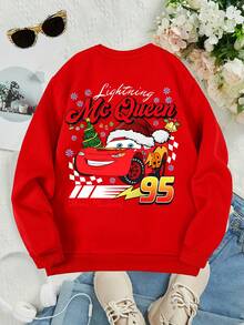 Disney Christmas Element Racing Cars  Pattern Print, Warm And Soft Autumn And Winter Boys' Hoodie, Suitable For Shopping And School Wear, Perfect As A Christmas Gift. - Đỏ - Xem 3