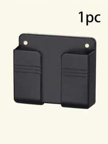 4pcs Black Plastic Wall-Mounted Phone Stand With Storage Box & Remote Control Holder, Can Charge At The Bottom, Wall Shelf - Black - View 7