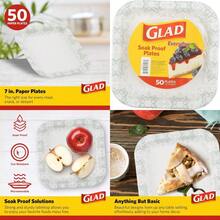 R's Glad Square Disposable Paper Plates with Gray Victorian Design Soak Proof Cut-Proof Microwaveable Heavy Duty Disposable Plates 7 Inches 50 Count - Gris+7 pulgadas - 50 unidades - Ver 7