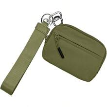 Cartera con llavero para mujer, Cartera con llavero para mujer - Monederos Mujer, Cartera de nailon impermeable para tarjetas de crdito, estuche compacto con cremallera y correa de mano para - Verde - Ver 1