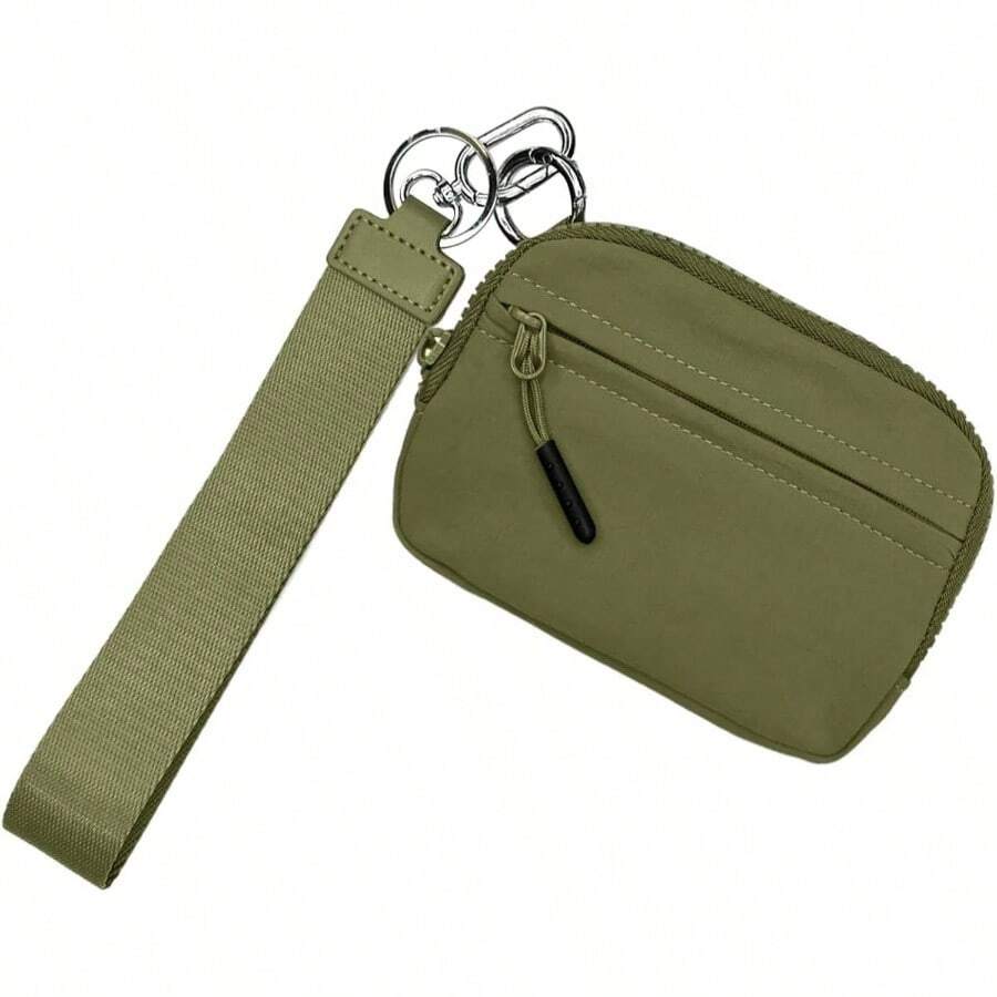 Cartera con llavero para mujer, Cartera con llavero para mujer - Monederos Mujer, Cartera de nailon impermeable para tarjetas de crdito, estuche compacto con cremallera y correa de mano para - Verde - Ver 1