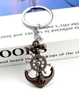 1pc Vintage Pirate Ship Rotating Anchor Keychain, Men Accessory