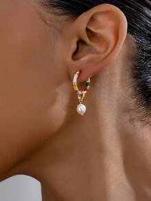 一对彩色竹节结耳环，配养殖珍珠吊坠，设计独特，优雅，波西米亚风格，百搭，嘉年华彩色耳环 - 彩色的 - 查看 2