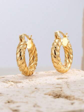 Charm-In 1 paire de boucles d'oreilles minimalistes à design géométrique plaqué or 18 carats, épaisseur de placage 0,03-0,05 μm