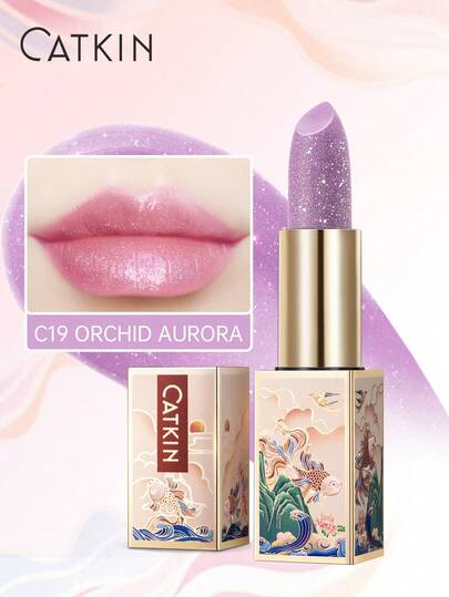  CATKIN 变色润唇膏，超级保湿天然润唇膏，富含维生素E，滋养干燥皲裂的嘴唇，C19 兰花极光色