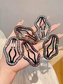 4pcs Ladies' New Summer Rhinestone Hair Clips, Side Bangs BB Clip, Crocodile Hairpin, Hair Accessories, Headwear Valentine's Day Valentines Claw Clips Hair Claws Hair Barrettes, School Stuff,Travel,Party - Multicolor - View 11