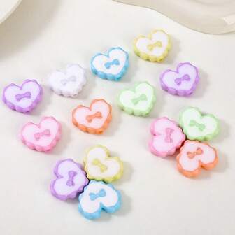 10 piezas/paquete Cuentas sueltas de corazón con lazo de encaje perforado y lindo de acrílico para hacer accesorios de joyería como correas de teléfono, pulseras, cadenas