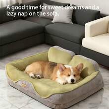 Nueva cama para perro de otoño/invierno cálida y gruesa, cama de mascota de moda para gatos, villa para gatos, alfombra de sofá para perros - Verde - Ver 1