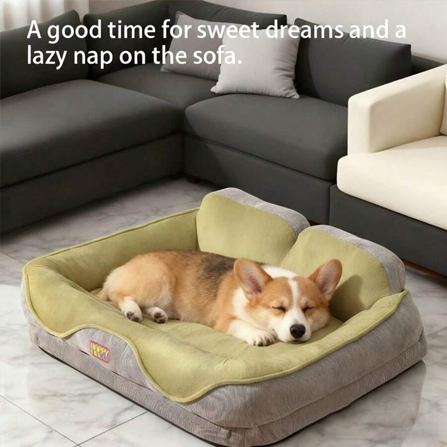 Nueva cama para perro de otoño/invierno cálida y gruesa, cama de mascota de moda para gatos, villa para gatos, alfombra de sofá para perros - Verde - Ver 1