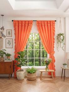 1 chiếc rèm voan trơn viền xếp ly, rèm voan mỏng nhẹ sang trọng kiểu Bắc Âu, thích hợp cho phòng khách, phòng ngủ, trang trí nhà cửa dịp lễ hội. - trái cam - Xem 3