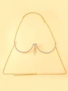 STONEFANS 1件金色新款十字架和心形水钻装饰身体链，性感夜店装 - 金色 - 查看 7