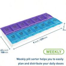 Double Row Portable Pill Organizer - 14 Compartments For 7 Days, Travel-Sized With Lids, Leak-Proof & Compact For Car, Purse, And Suitcase - 藍紫色 - 查看 5