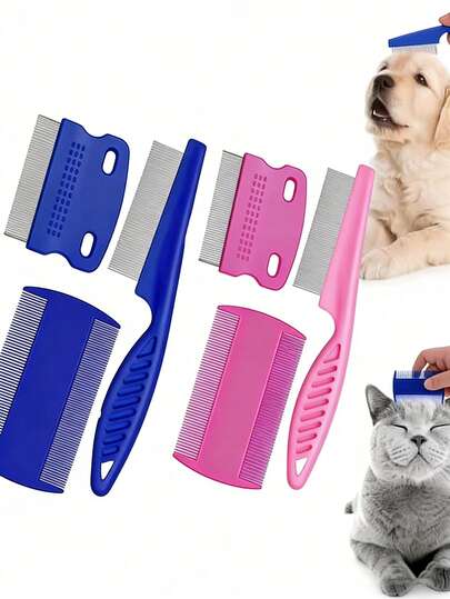 Pet Flea Comb 1/4 Piece Set, Dog Grooming Comb, Cat Grooming Comb Suitable For All Sizes Of Cats And Dogs, Pet Grooming And Cleaning Products, Dog Grooming Comb, Pet Grooming Equipment, Pet Comb, Cat Flea Comb, Dog Grooming Brush