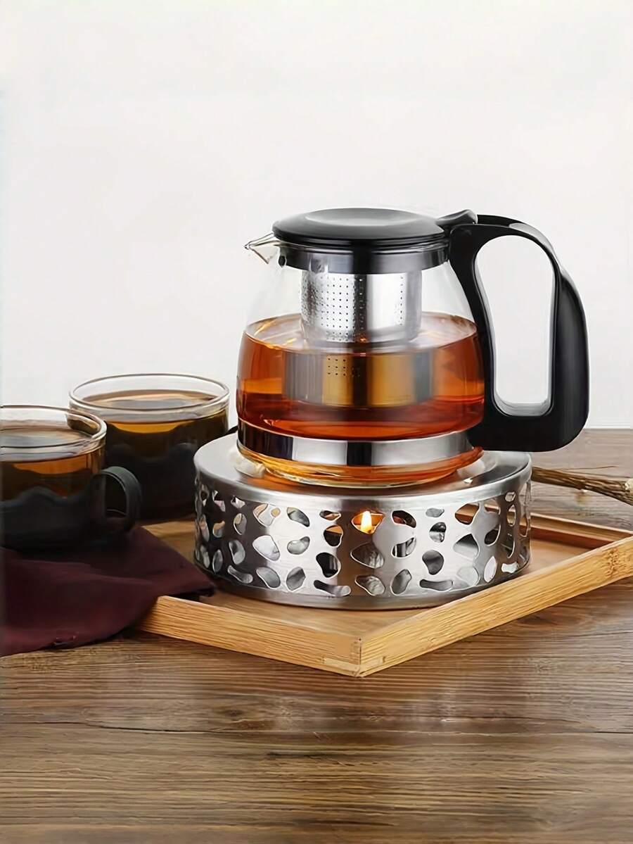 Japanese Hollow Candle Heating Base Stainless Steel Teapot, Glass Teapot, Stainless Steel Teapot Warmer With Candle Base - No Electricity Needed, Suitable For Home And Restaurant Use