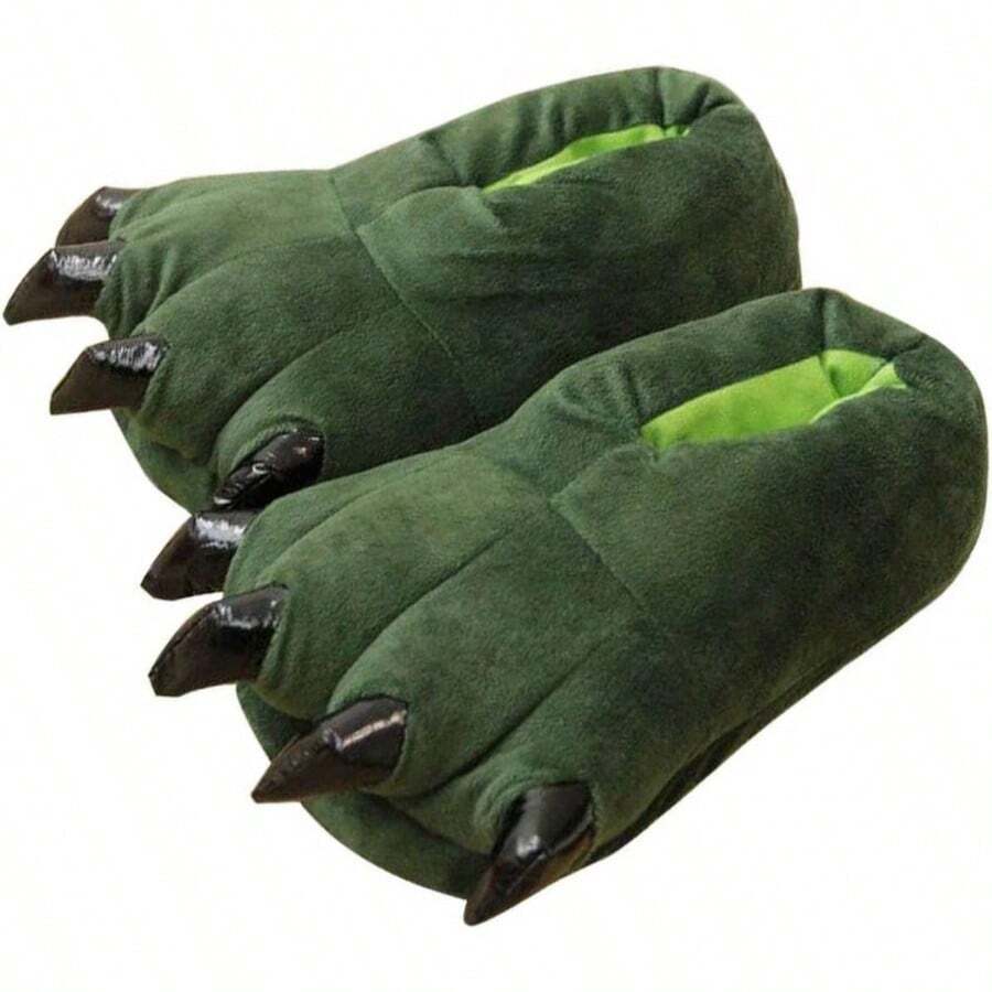 Unisex Paw Claw Slippers Funny Animal Plush Costume Shoes Plush Fuzzy Warm Home House Shoes Slipper Indoor - 小巧 + 綠色 - 查看 1