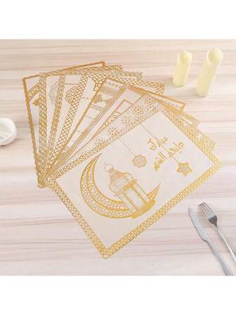 2 st/6 st vegetarisk festival PVC-bordsunderlägg hett guld hett silver dekorativ bordsunderlägg stjärnor måne bordsmatta rund rektangulär bordsmatta vattentät halkfri bordsmatta lämplig för semester vardagsrum kök matsal utomhusfest