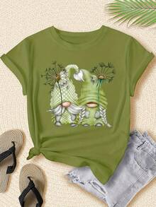 2026 Women's Fantasy Dwarf Dandelion Print T Shirt,Bright Red Round Neck Short Sleeve Top,1XL-5XL Spring Summer Autumn Daily Wear - trắng - Xem 8