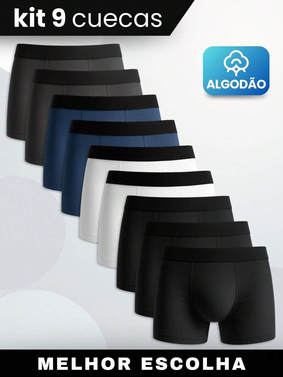 Set Of 9 Men's Boxer Briefs, Premium Cotton, Comfortable For Adults - Multicolor - View 1