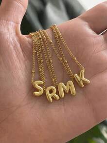 1Pc Fashionable And Creative Bright Copper A-Z Letter Hollowed-Out Pendant Gold Stainless Steel Beaded Necklace Collarbone Chain Women's Everyday Casual Wear Personalized Initial Necklace For Birthdays Valentine's Day Christmas Exquisite Gift - Yellow Gold - View 1