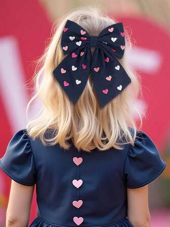 1 pieza Clip de pelo con corazón bordado y lazo para el Día de San Valentín, hecho de material de poliéster de tela simple, accesorio de pelo elegante, adecuado para fiestas de cumpleaños y combinación de moda diaria