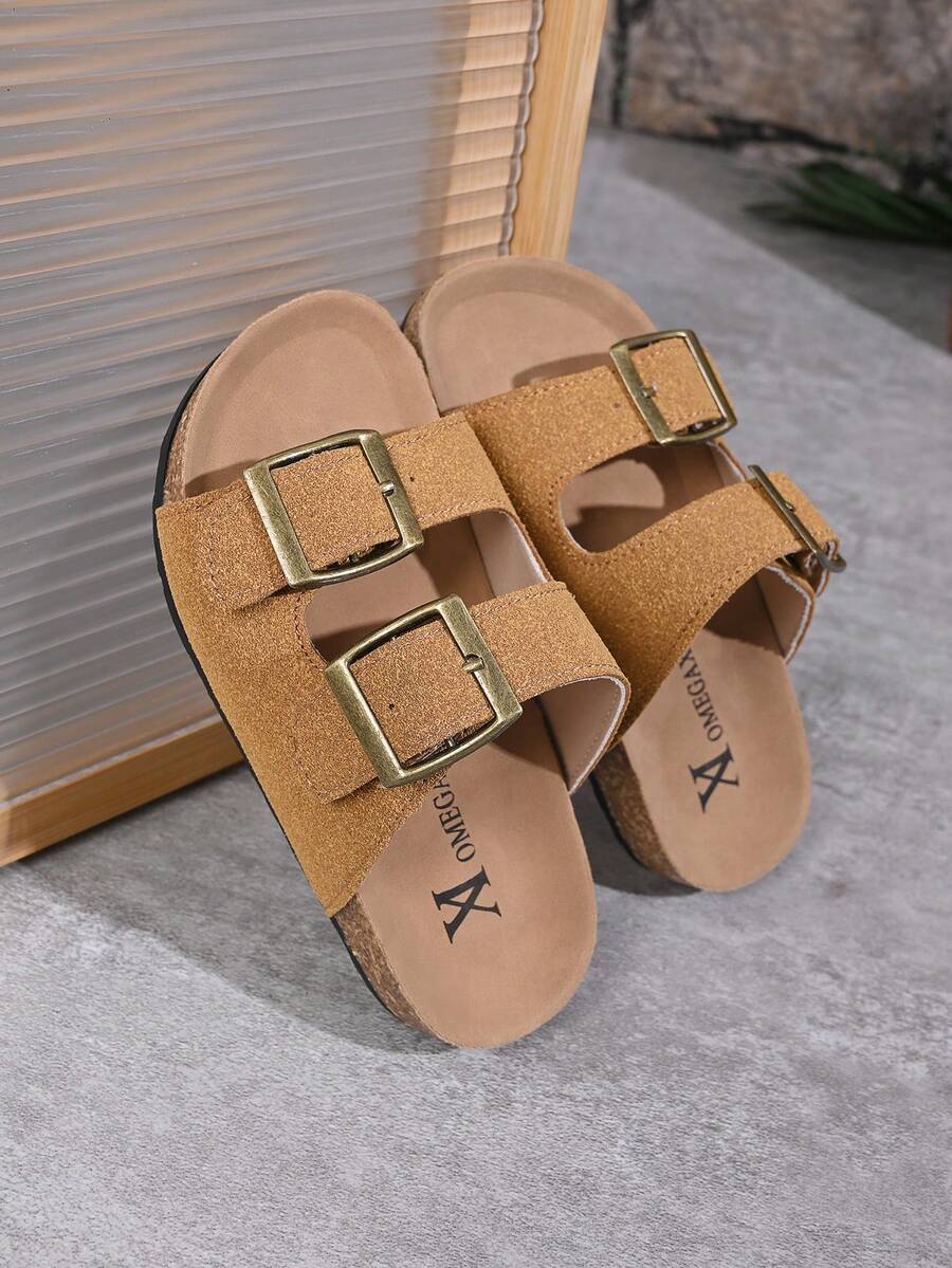 （请根据实际脚长下单）这款畅销儿童女童人字拖鞋，采用浅蓝色哑光鞋面和金色金属搭扣，简约时尚。鞋底采用软木材质，穿着舒适。适合3-12岁女孩在海滩和日常休闲穿着。时尚休闲的酷炫一脚蹬款式，专为女孩打造。 - 棕色 - 查看 1