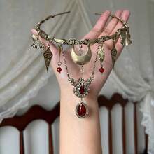 Vintage Bronze Crescent Choker Subculture Heavy Craft Collarbone Chain Niche Exaggerated Design Sense Neck Chain - 古銅色月牙項圈 - 查看 8