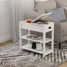 Narrow Side Table With Drawers And Fold-Down Divider – White - White - View 3