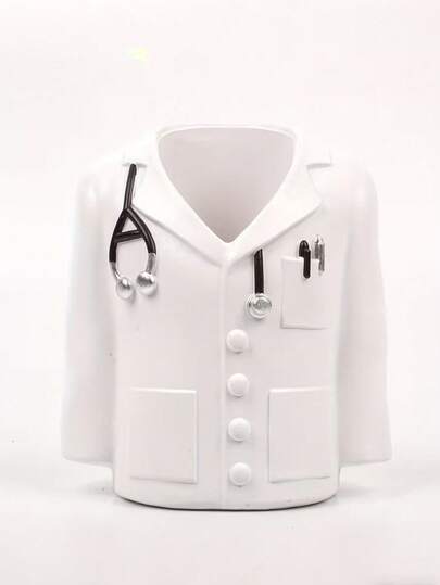Soporte para bolígrafos en forma de bata blanca de médico de resina, organizador de escritorio con tema médico lindo - Ideal para decorar oficinas de médicos, enfermeras, clínicas y estudios en el hogar, soporte para bolígrafos resistente, regalo de graduación perfecto para estudiantes de medicina, accesorio de escritorio ideal para mantener el soporte para bolígrafos ordenado, regalo único para trabajadores de la salud