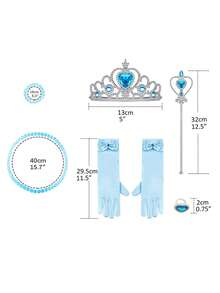 8 peças/Conjunto Vestido Floral de Manga Longa com Tela Azul para Meninas com Acessórios, Fantasia de Brincadeira de Criança, Vestido de Festa de Natal para Meninas - Azul - Visão 11