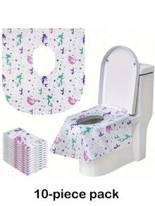 10片/20片装卡通图案一次性无纺布马桶座垫，通用型马桶座垫，便携式一次性马桶座垫，公共卫生间及旅行马桶座保护垫，公共卫生间抗菌防护，飞机旅行配件 - 彩色 - 查看 10