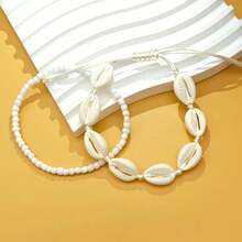 2pcs Bohemian Beach Style Shell And Bead Anklet, Handmade Adjustable Shell Ankle Chain With Shell Design, Perfect For Beach Vacation, Casual Foot Jewelry - Two-piece Set - View 5