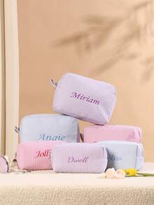 1pc Customized Embroidered Cosmetic Bag/Storage Bag/Toiletry Bag, Lightweight Large Capacity, Versatile Use, Customizable Embroidery, Ideal Gift For Girlfriend, Family, Classmates, Sisters, Suitable For Business Travel, Vacation, Bridesmaid Gift, Cosmetic Bag, Personalized Gift, Bridesmaid Proposal Gift, Bachelorette Party Gift, Newlywed Bridal Party Favor, Showcasing An Elegant Lifestyle And Artistic Flair. - Multicolor - View 7