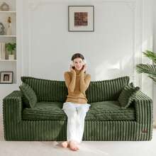 MAXYOYO Boneless Couch Sofa,Thick CorduroyBean Bag Chair Upholstered 3 Steater Sofa Couch With Deep Seating,Sofa In A Box Or Bedroom Office Apartment,No Assembly - 墨綠色 - 查看 1