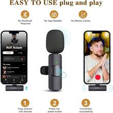 ACHAVE Wireless Microphone For IPhone, Android Wide Compatibility Noise Reduction Clear Sound Lavalier Microphone For Podcast, Video Recording, Live Streaming, , , Vlog, - K8-1 - View 6
