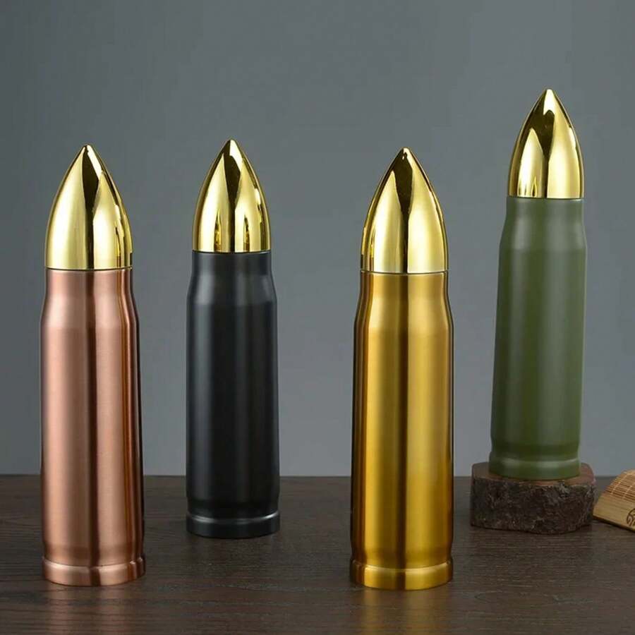 Nueva botella Termo con forma de bala de 500ml, botella de agua de acero inoxidable de gran capacidad, frascos de vacío portátiles, Taza Termo para café VGEM - Dorado - Ver 1