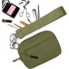 Cartera con llavero para mujer, Cartera con llavero para mujer - Monederos Mujer, Cartera de nailon impermeable para tarjetas de crdito, estuche compacto con cremallera y correa de mano para - Verde - Ver 5