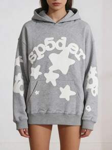 Hip Hoodie Print Letter Hoodies For Men And Women,Christmas Sweatshirt - 星星白[淺灰連帽衛衣] - 查看 1