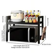 Retractable Microwave Rack Expandable Microwave Rack With Storage Rack Heavy Duty With 6 Hooks And Chopsticks Cutting Board Holder For Kitchen Worktops - Black - View 4