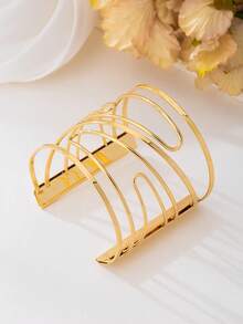 1pc Creative Oversized Gold Multilayer Criss-Cross Line Design Bracelet For Women - Yellow Gold - View 4