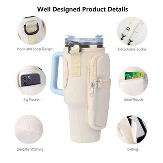 肩带和收纳袋便携式杯架，适用于 40 盎司保温杯，斜挎设计，适合徒步旅行、露营等活动。