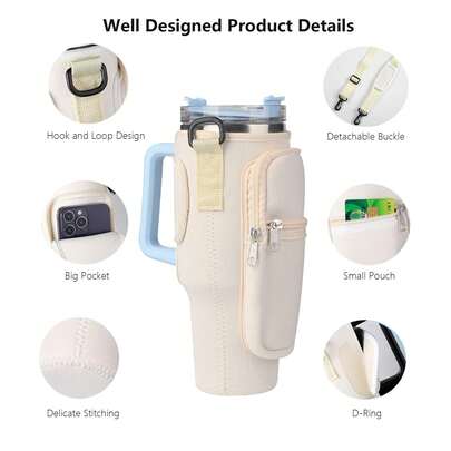 Giá đỡ cốc đeo vai và túi đựng di động, phù hợp với cốc giữ nhiệt 40oz, thiết kế đeo chéo, thích hợp cho đi bộ đường dài, cắm trại và các hoạt động ngoài trời khác.