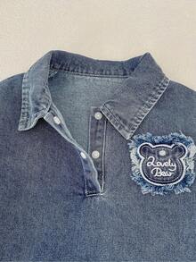 New Spring/Autumn Baby Clothes, Cute Infant Romper, Denim Jumpsuit With Canvas Bear Embroidery, Long Sleeve Crawler - Blue - View 6