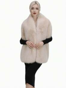 Elegant & Fashionable Women's Bridal Wedding Party Outdoor Autumn/Winter Windproof Warm Faux Fur Shawl - Black - View 14