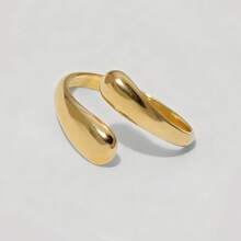 1 件 18K 镀不锈钢双水滴开口戒指，优雅设计适合派对、约会、办公室女士、节日穿着 - 金黃色 - 查看 6