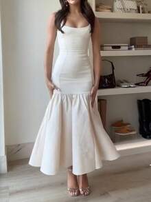 QUNGIGU Đầm dài ôm dáng dành cho nữ, thiết kế đuôi cá không tay thanh lịch, phù hợp cho tiệc tùng, hộp đêm và các dịp khác, màu trắng, đầm nữ thanh lịch, đầm dự tiệc sang trọng, đầm dạ hội trang trọng. - trắng - Xem 5