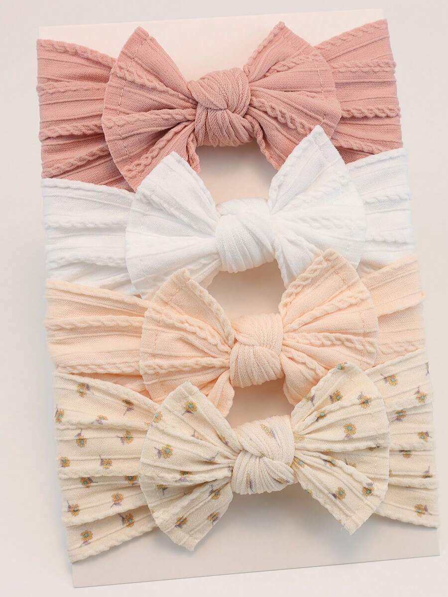 4 piezas Diademas para niña, Diademas con moño floral para recién nacidos, Aros elásticos para el cabello de niños, Accesorios para el cabello de niños, Regalos para bebés - Multicolor 4 piezas-A1 - Ver 1