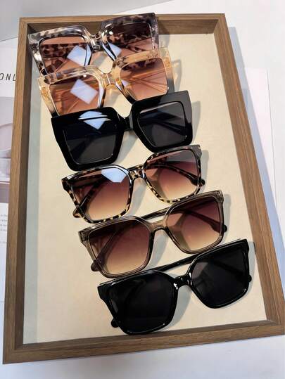 6 Pairs Of Unisex Oversized Square Retro Classic Decorative Glasses, Crafted From High-Quality Plastic For Sturdiness And Durability. Boasting A Timeless Vintage Design, They Are Perfect For Daily Styling, Street Photography, And Make An Ideal Gift For Christmas, New Year, Valentine's Day, Thanksgiving And Other Occasions.