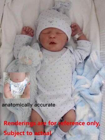 Realistisk 45 cm återfödd docka med mjuk vinylkropp (anatomiskt noggrann), 18 tum levande nyfödd bebis söt lekstuga klädleksak födelsedagspresent (vissa delar slumpmässiga, inklusive napp, flaska, blöja, mössa och klädset)